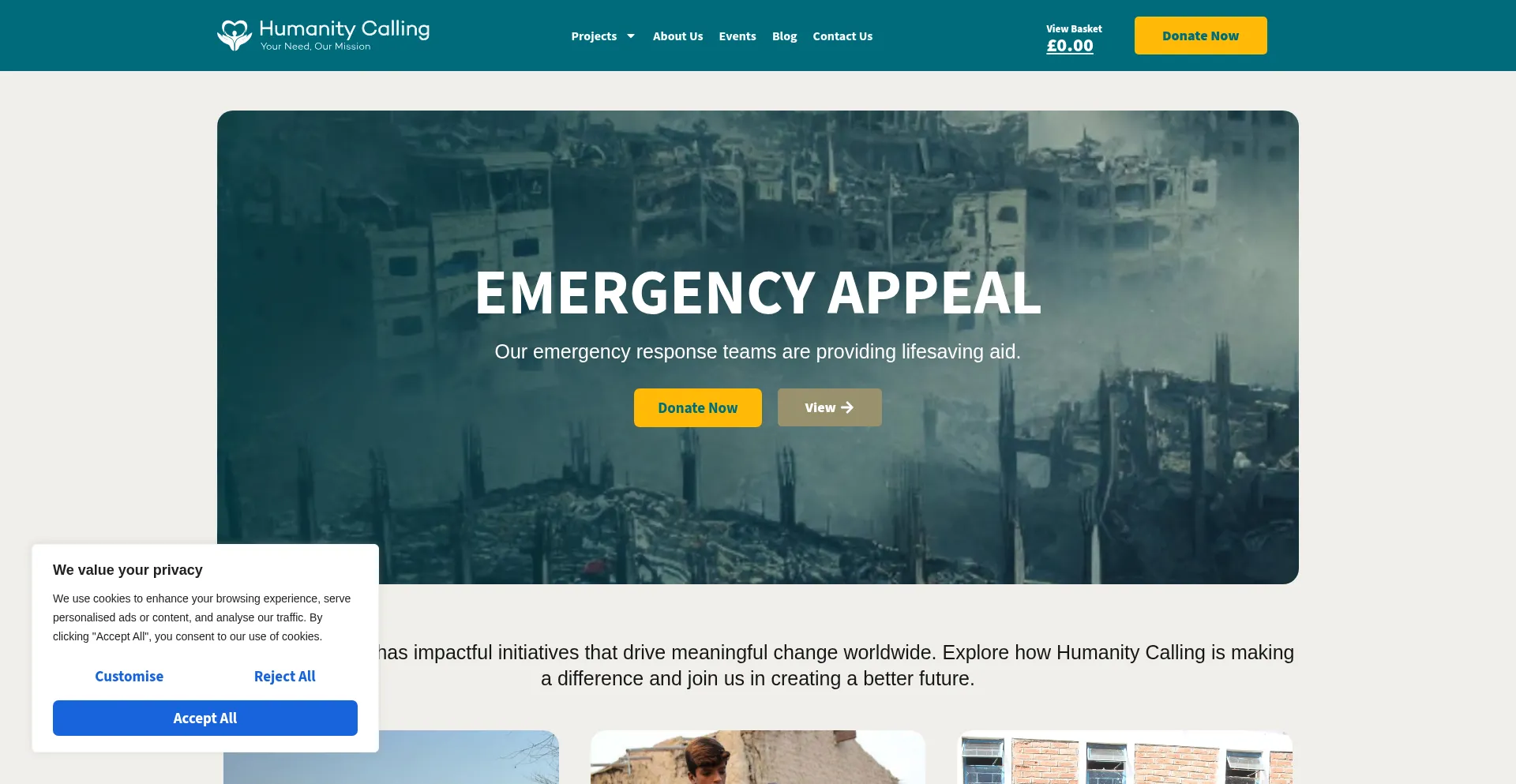 Website screenshot of Humanitycalling.org.uk