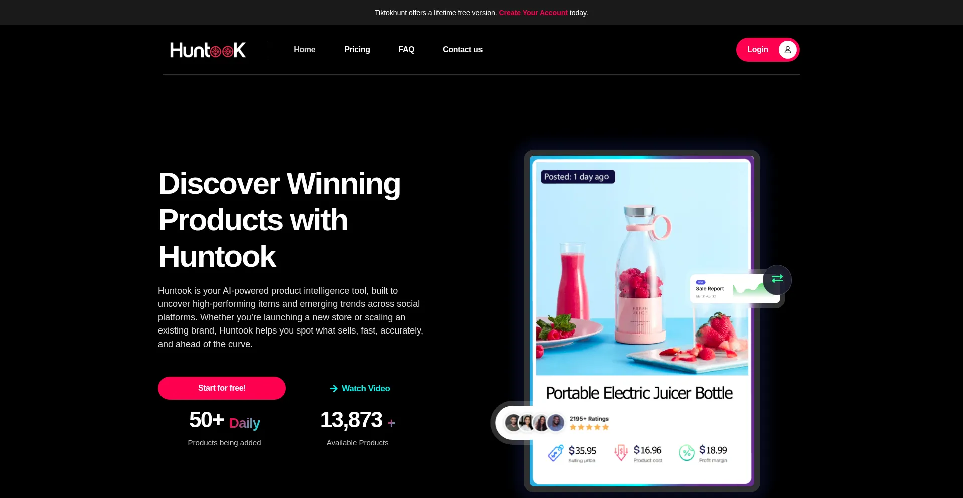 Website screenshot of Huntook.com