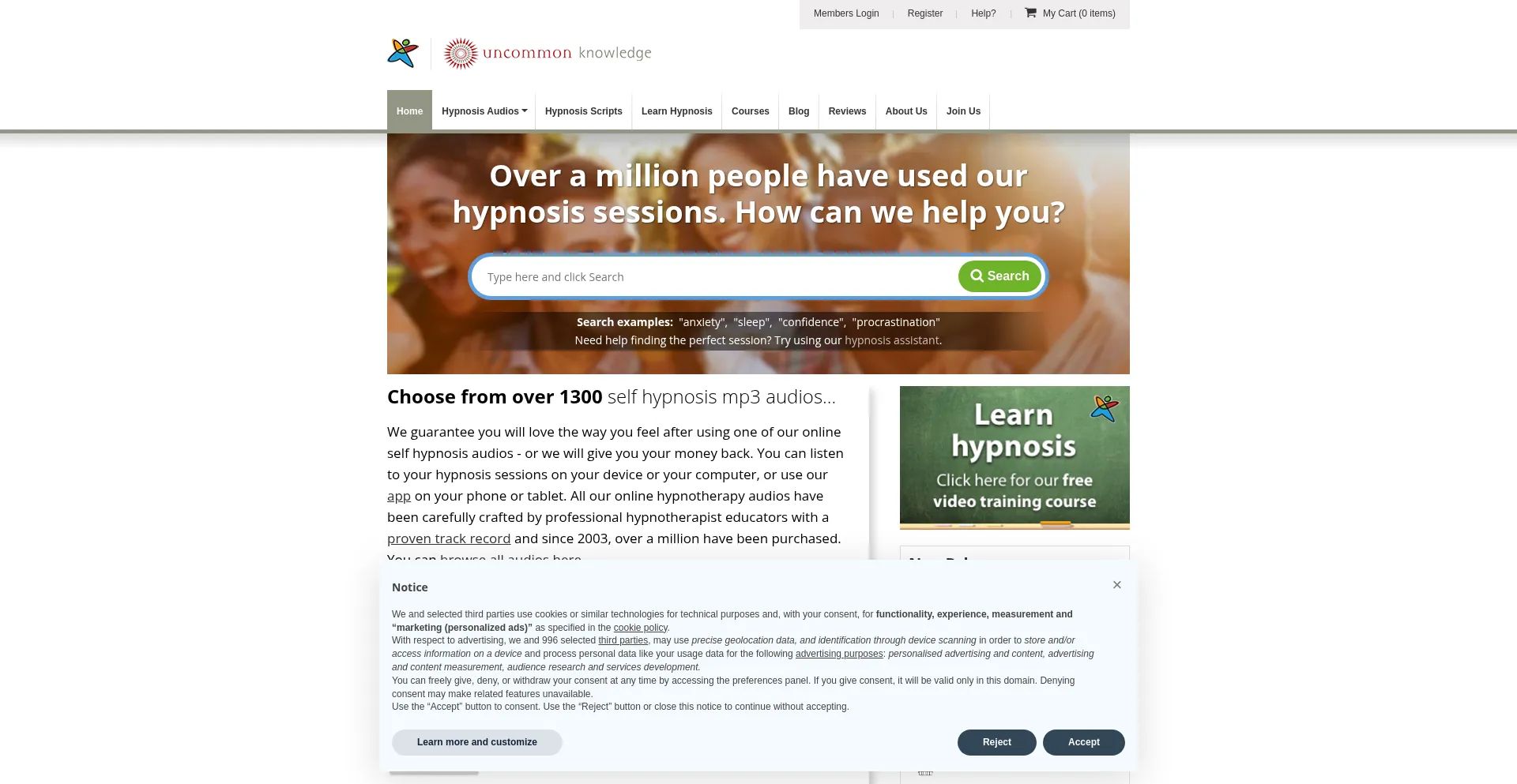 Website screenshot of Hypnosisdownloads.com