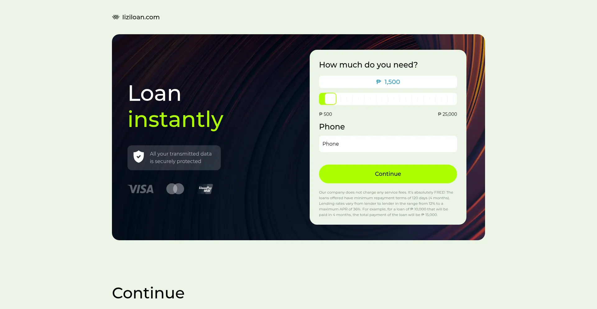Website screenshot of Iiziloan.com