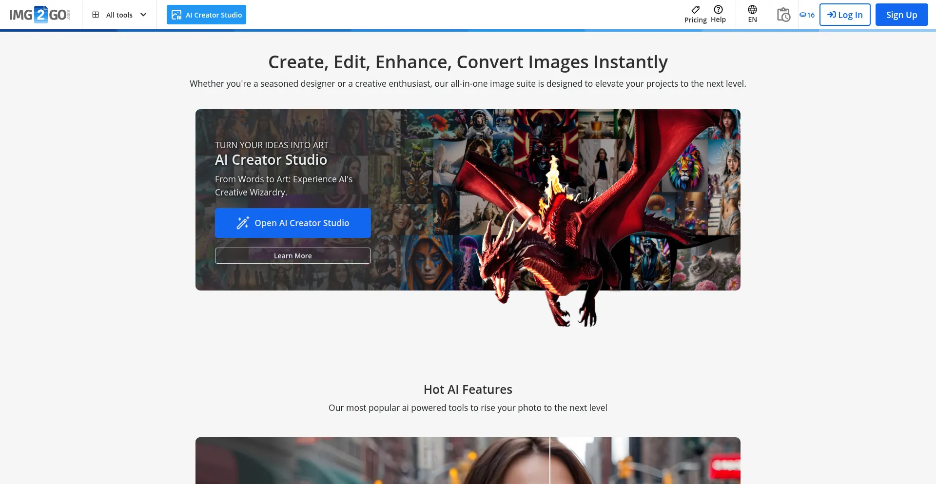 Website screenshot of Image2go.com