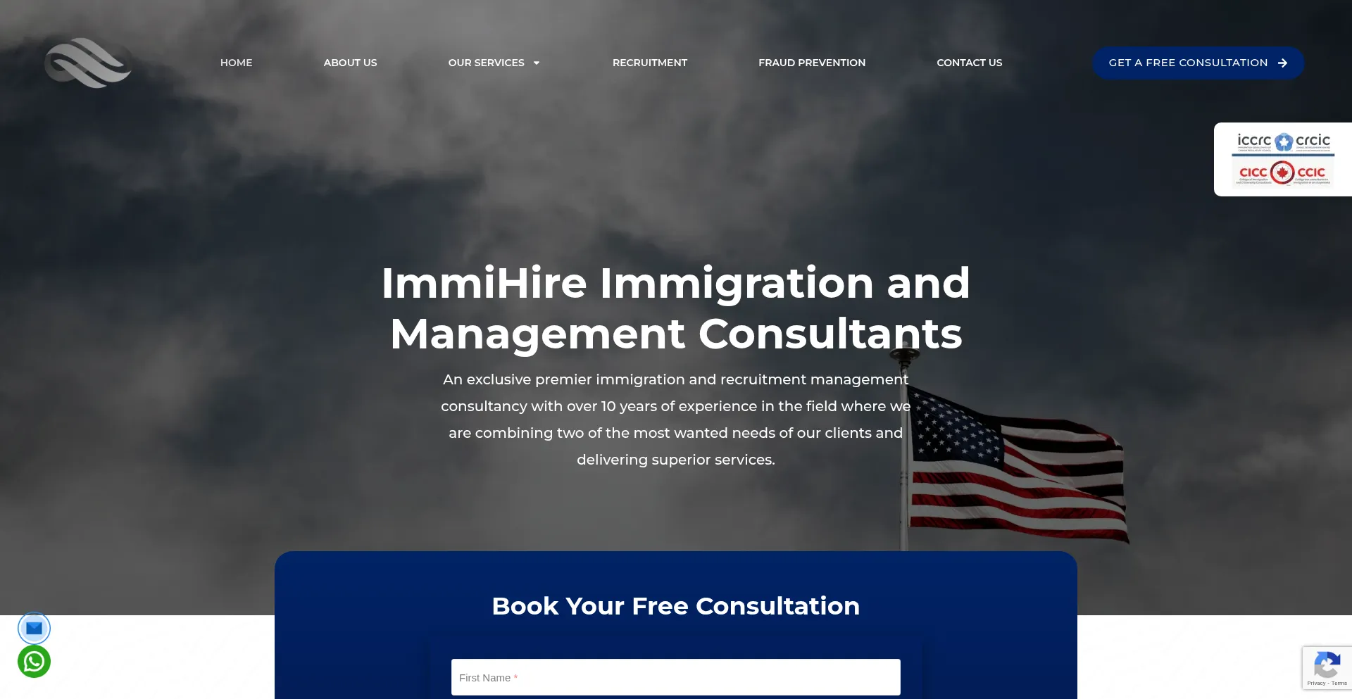 Website screenshot of Immihire.com