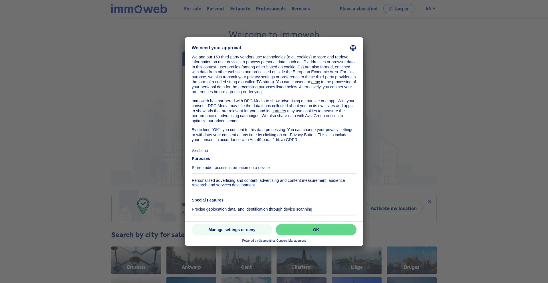 Website screenshot of Immoweb.be