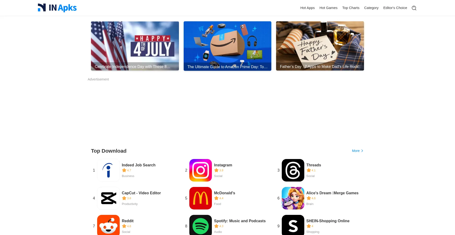 Website screenshot of Inapks.com