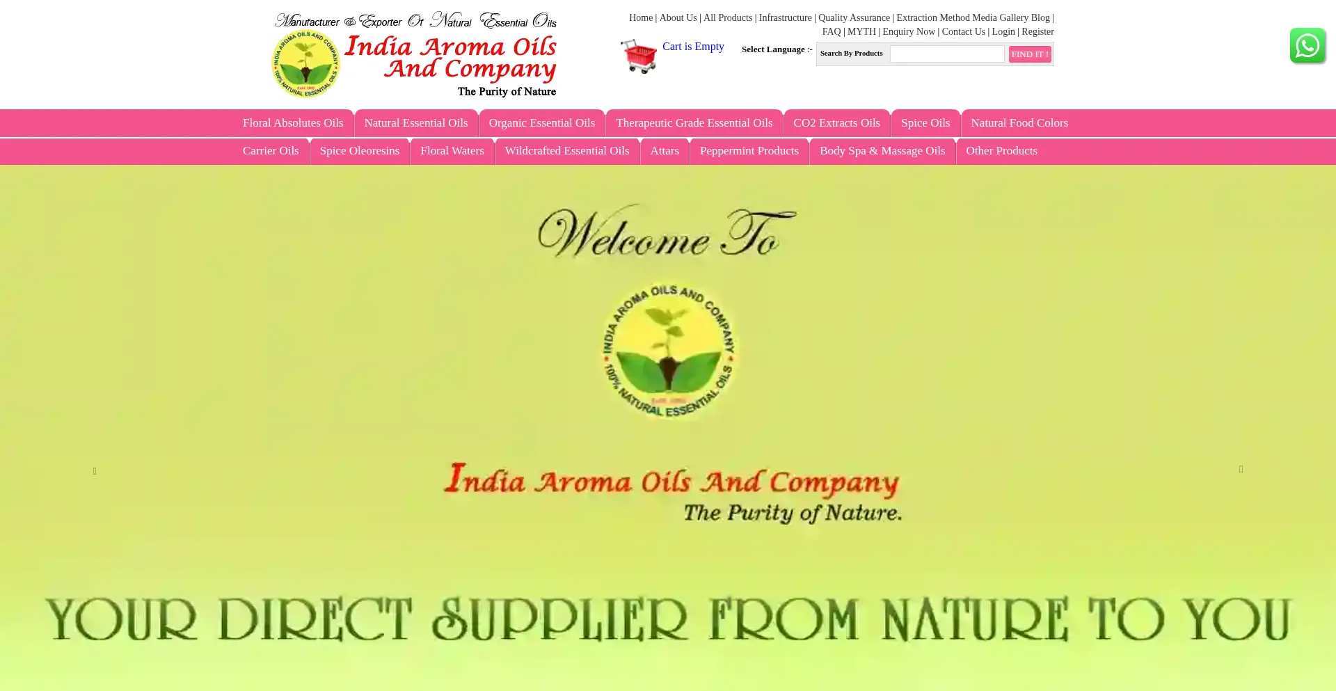Website screenshot of Indiaaromaoils.com
