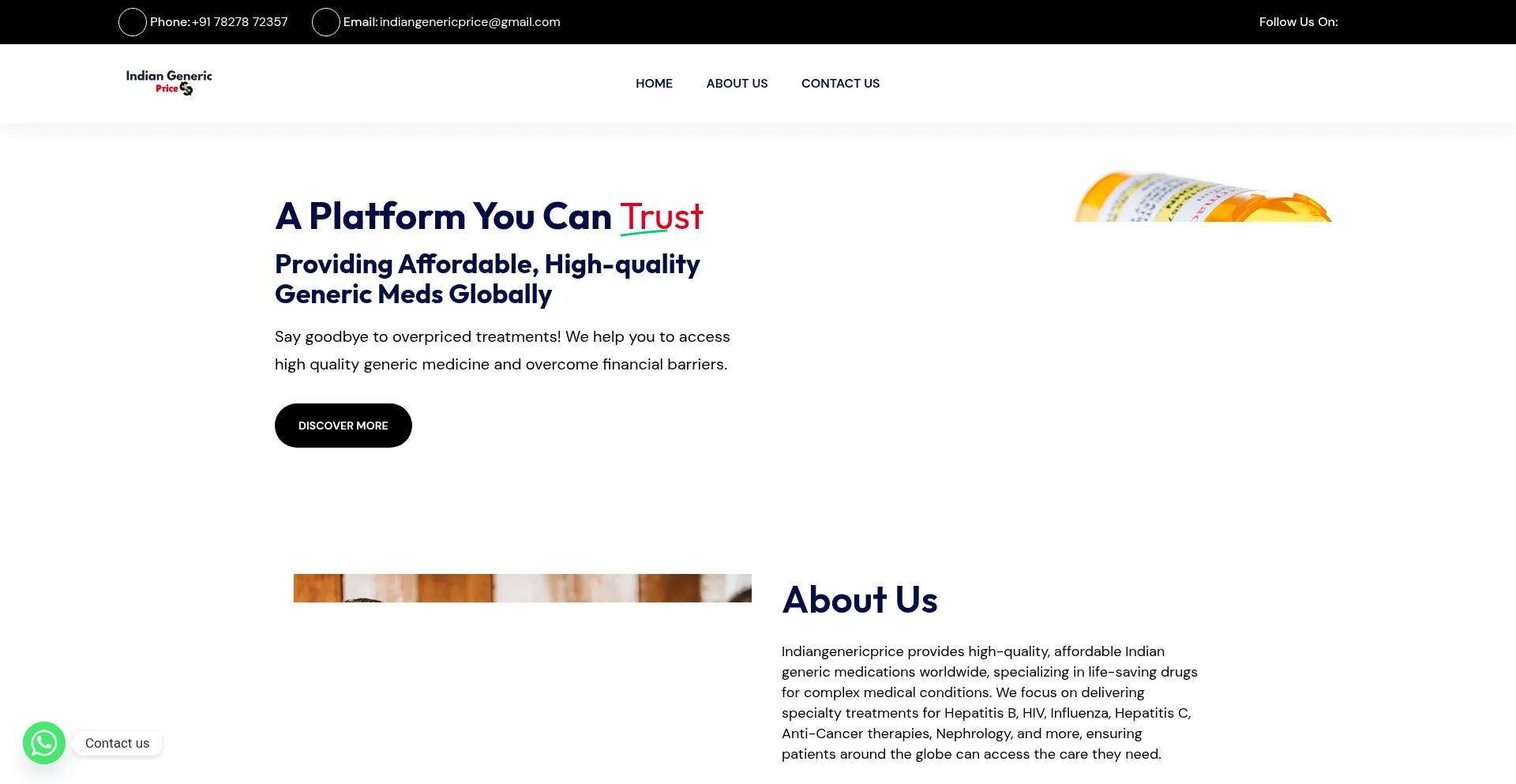 Website screenshot of Indiangenericprice.com