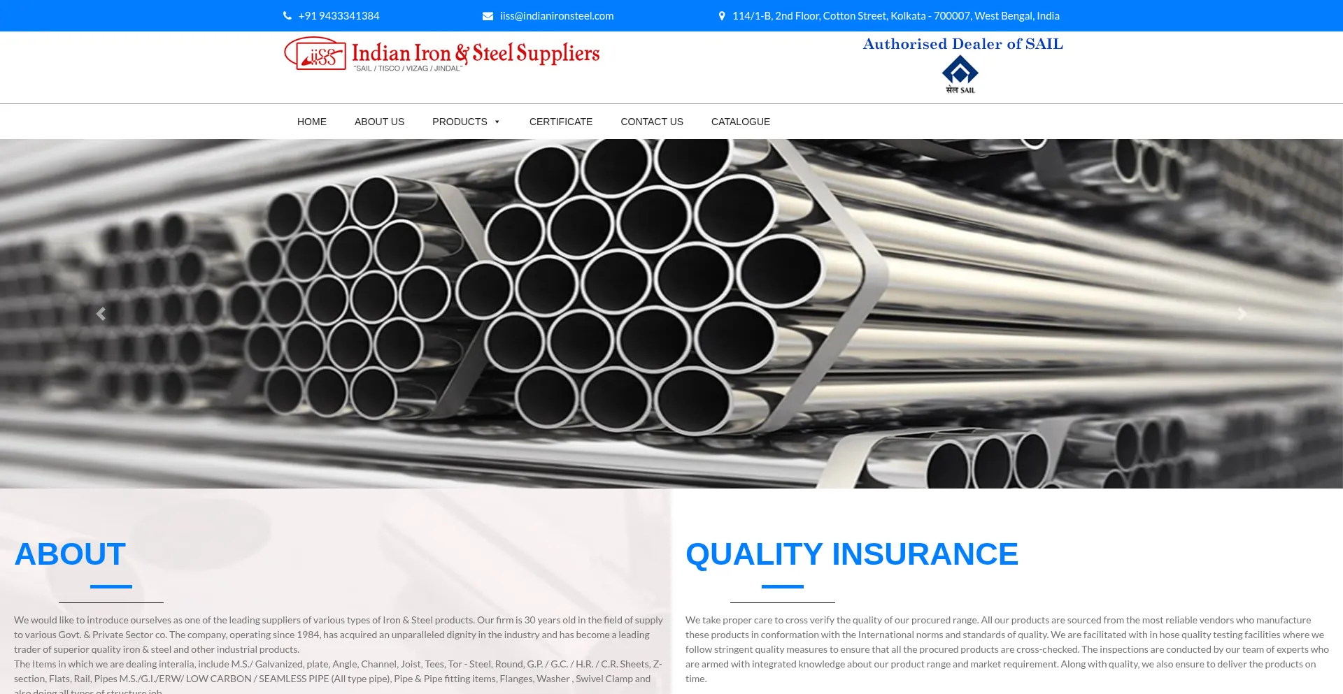Website screenshot of Indianironsteel.com