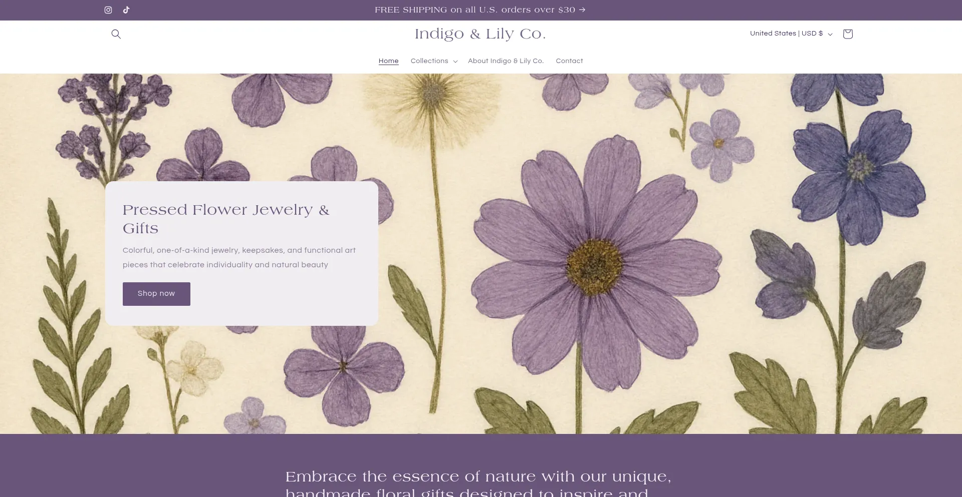 Website screenshot of Indigoandlilyco.com