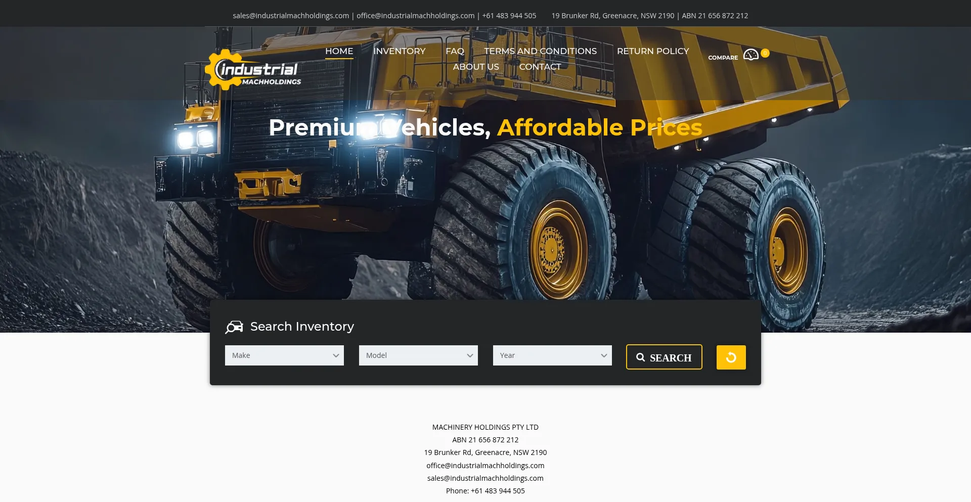 Website screenshot of Industrialmachholdings.com