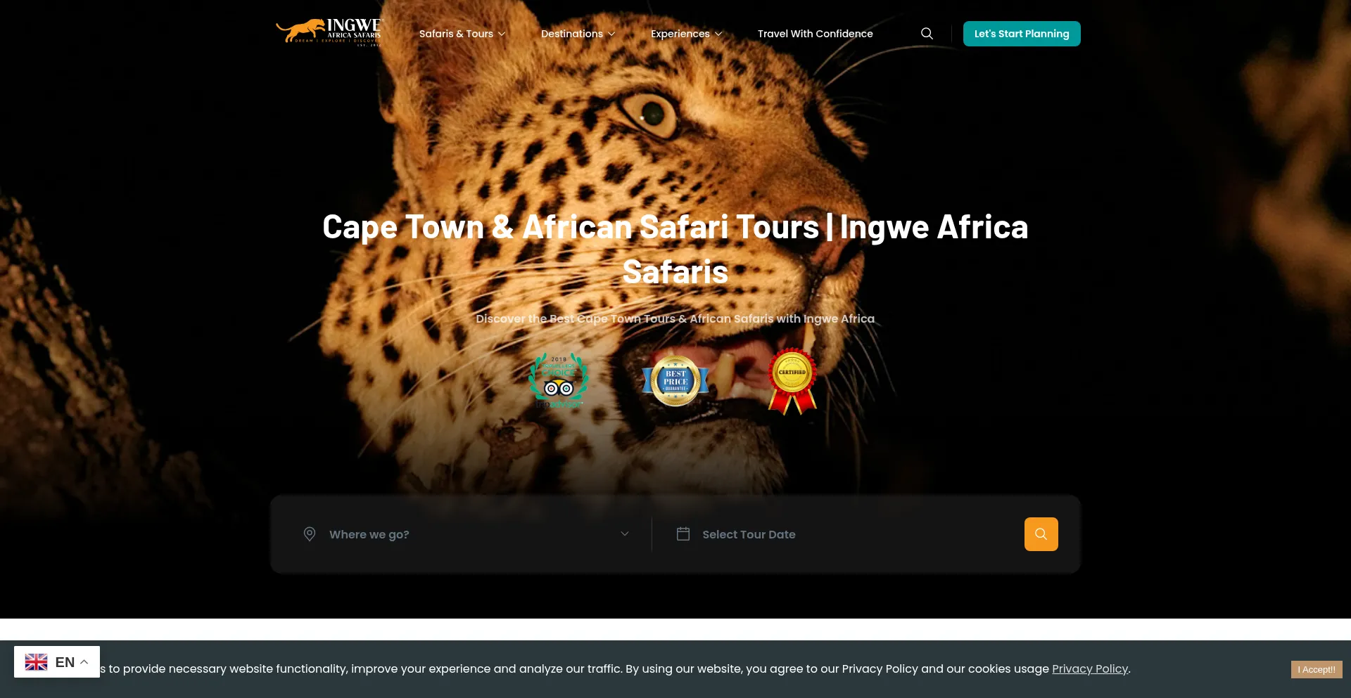 Website screenshot of Ingweafricasafaris.com