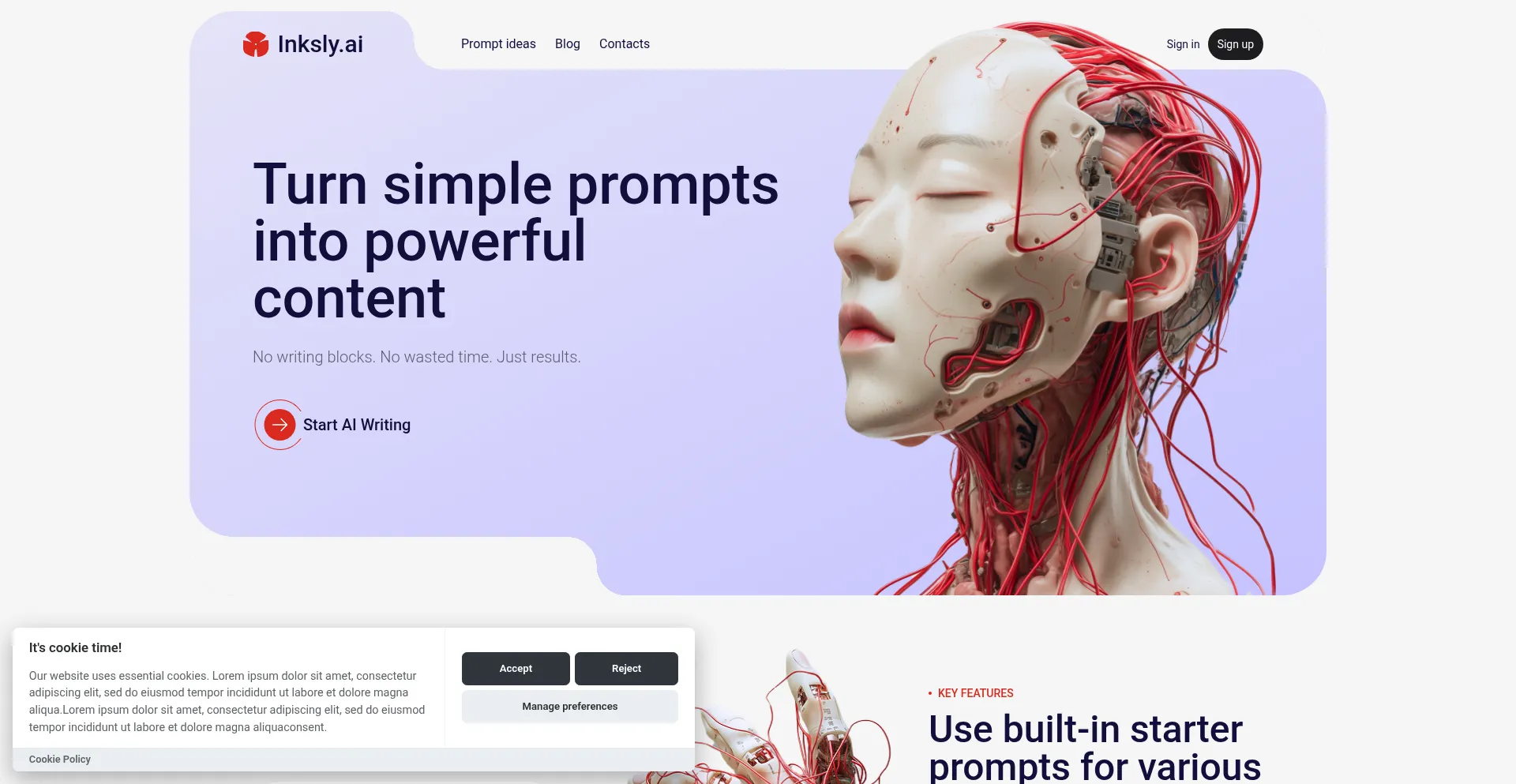 Website screenshot of Inksly.ai