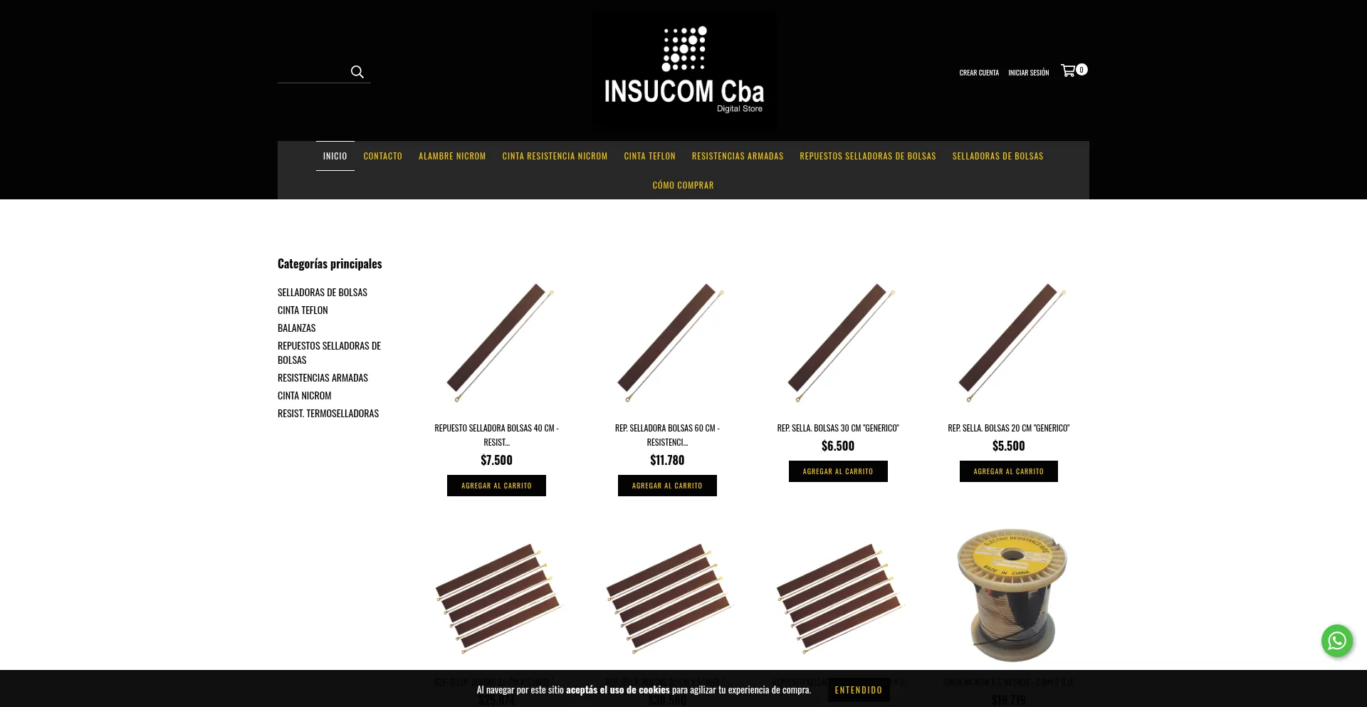 Website screenshot of Insucomcba.com.ar
