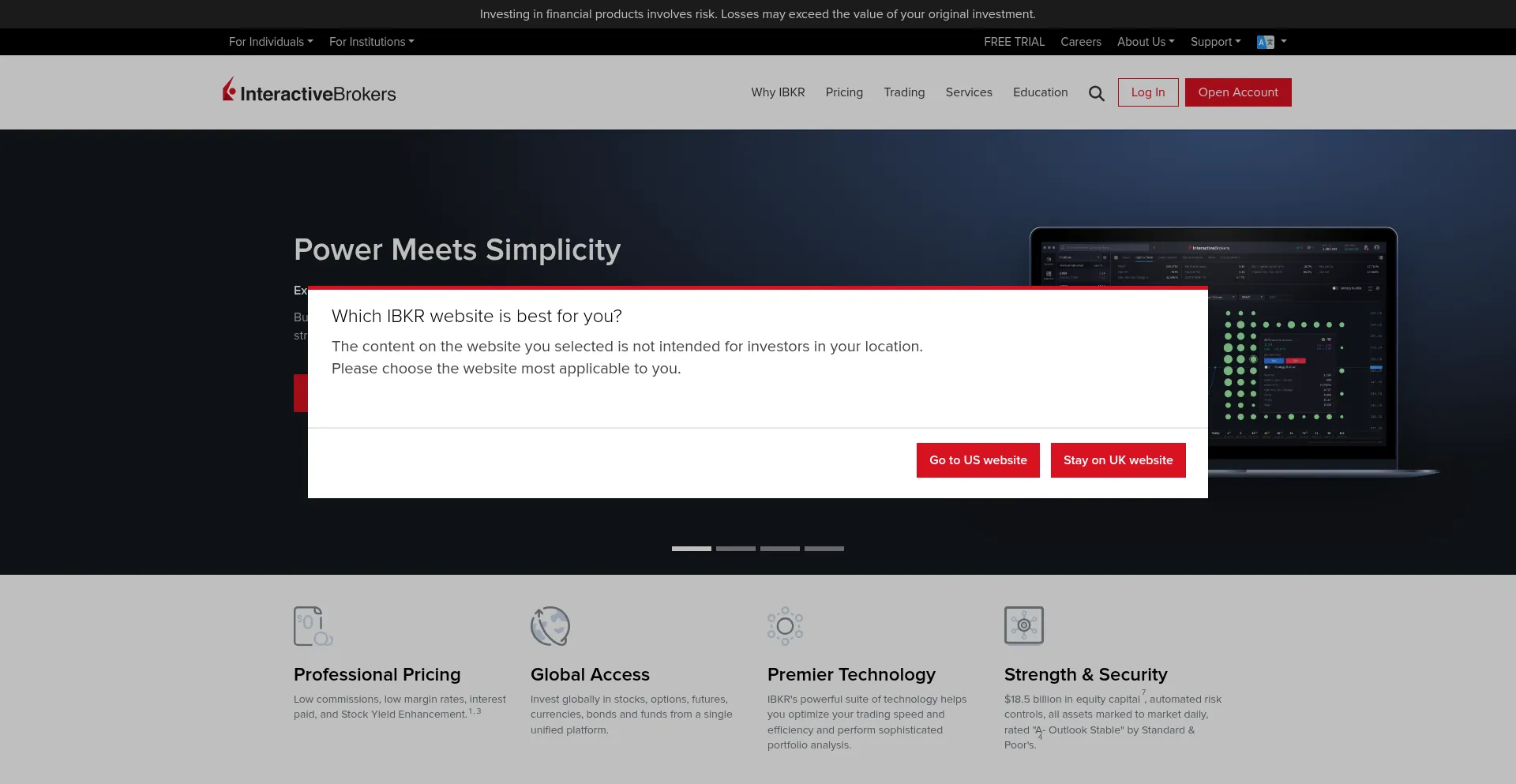 Website screenshot of Interactivebrokers.co.uk