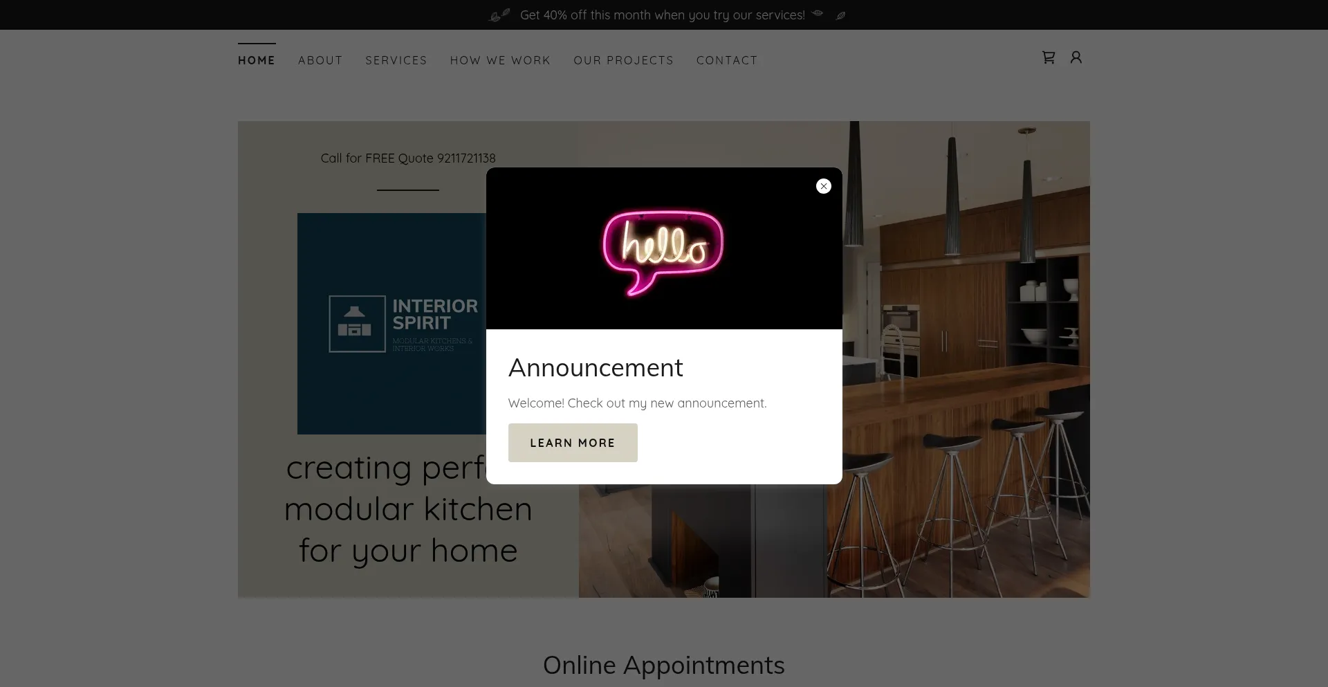 Website screenshot of Interiorspirit.in