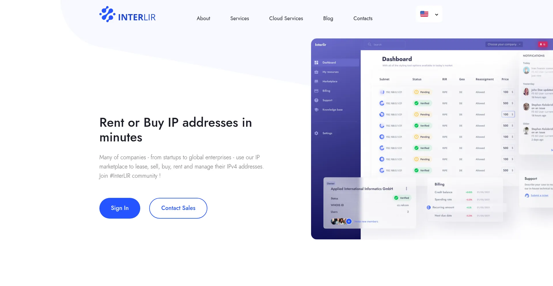 Website screenshot of Interlir.com