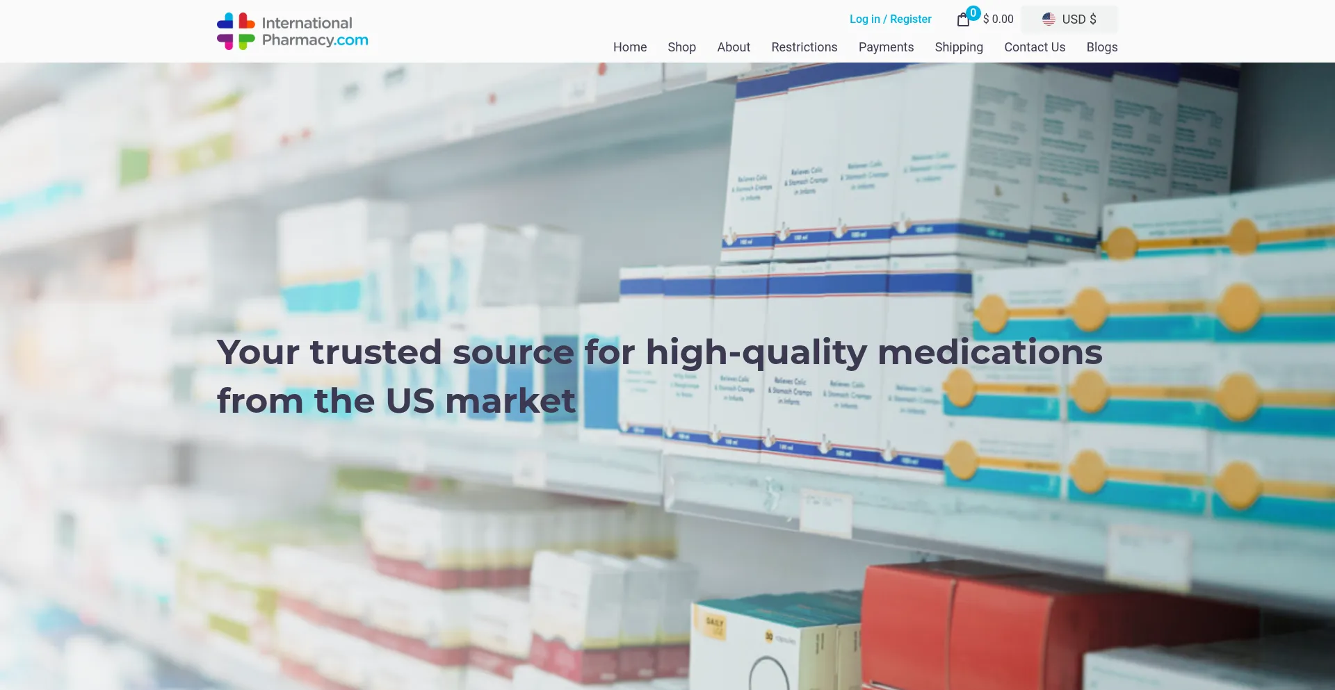 Website screenshot of Internationalpharmacy.com