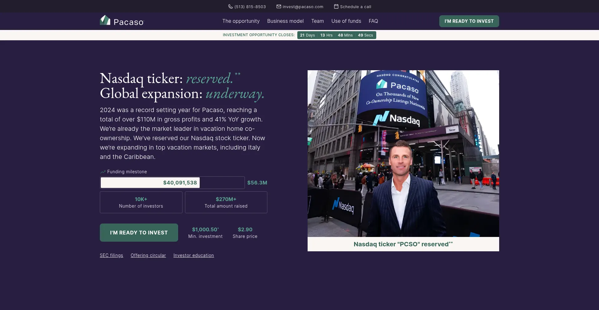 Website screenshot of Invest.pacaso.com