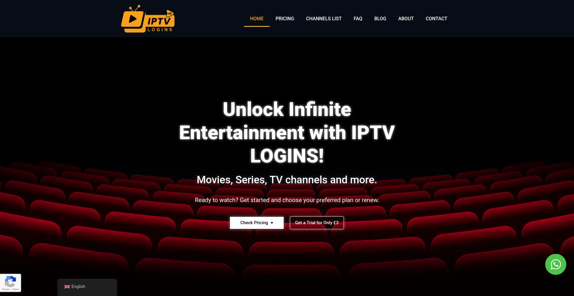 Website screenshot of Iptvlogins.com