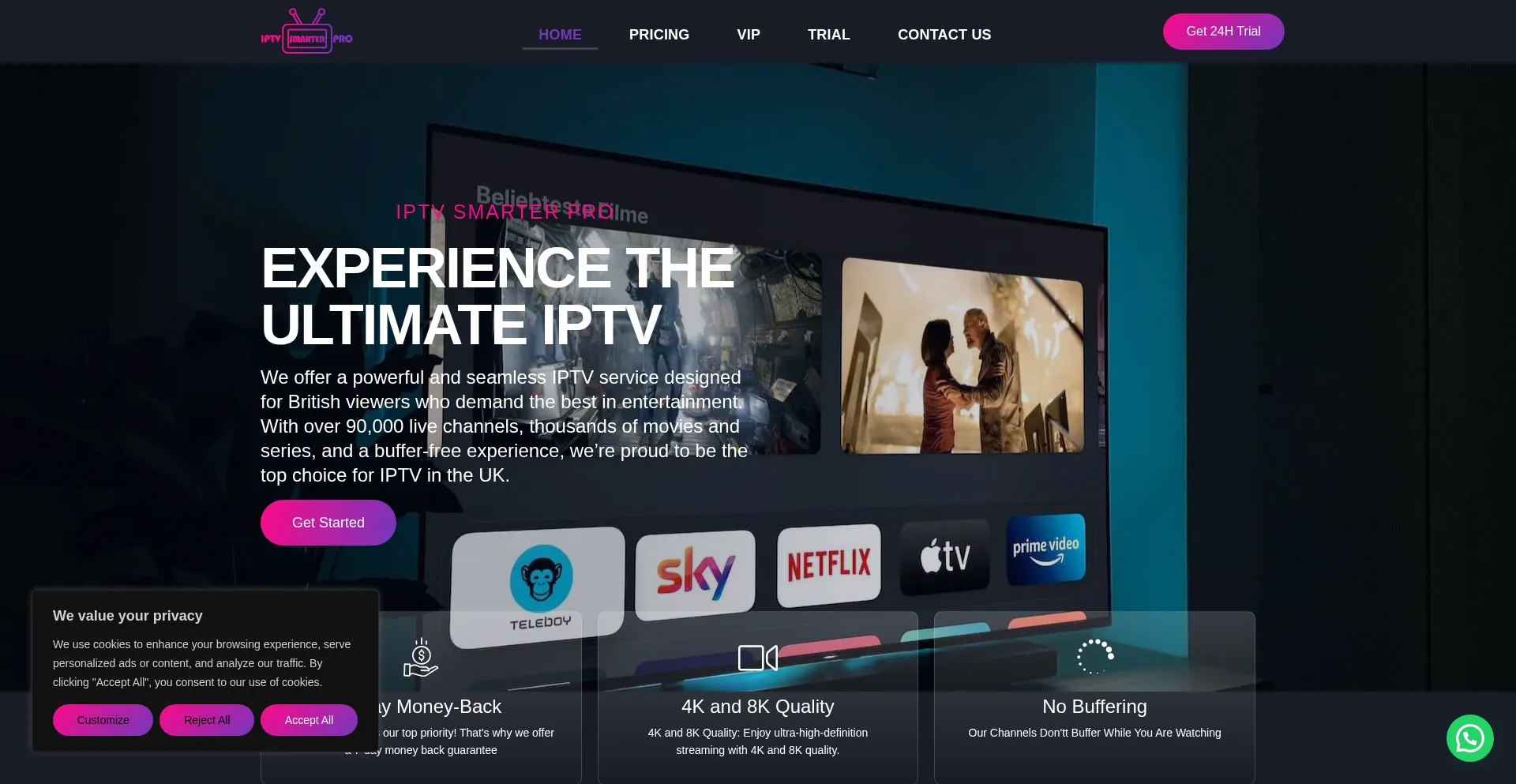 Website screenshot of Iptvsmarterpro.uk