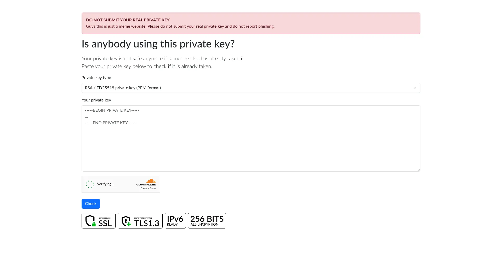 Ist Isanybodyusingthisprivatekey.com sicher und vertrauenswürdig?