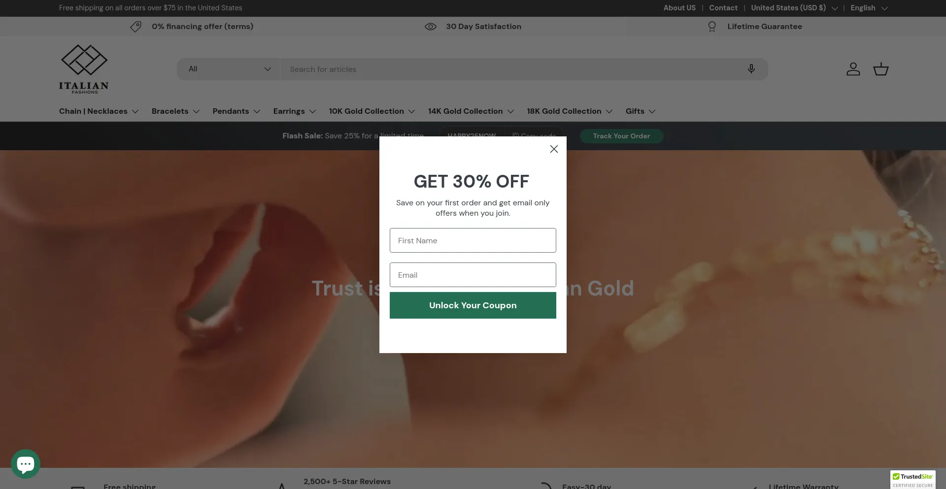 Website screenshot of Italianfashions.com