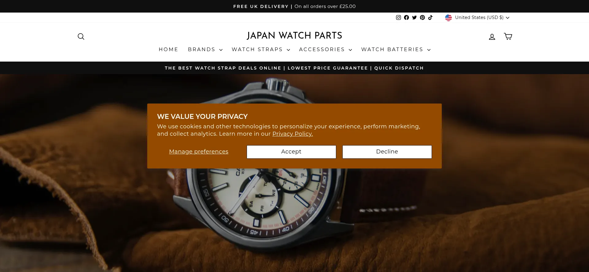 Website screenshot of Japanwatchparts.co.uk