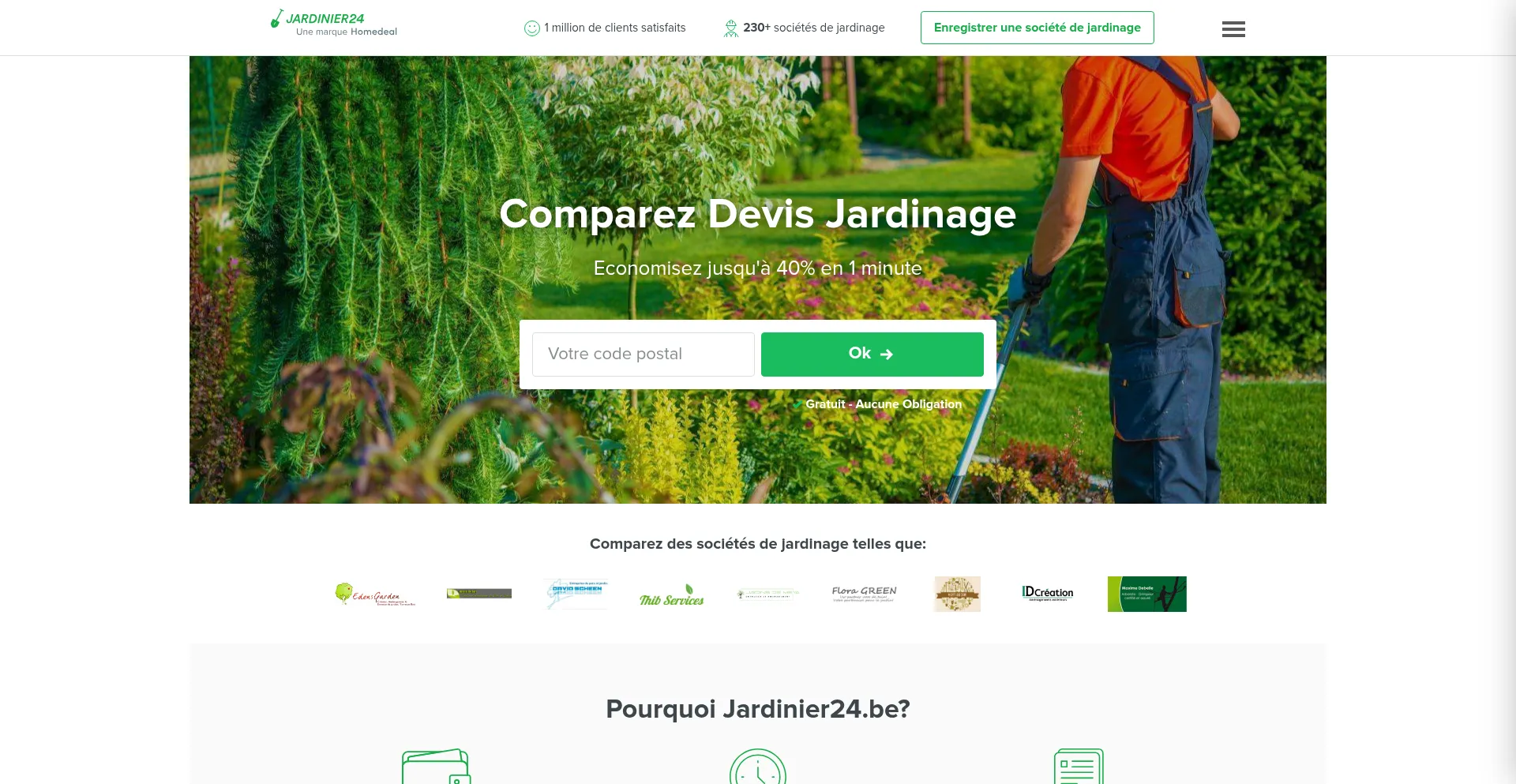 Website screenshot of Jardinier24.be