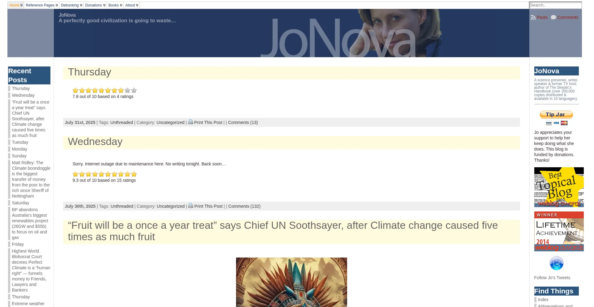 Website screenshot of Joannenova.com.au