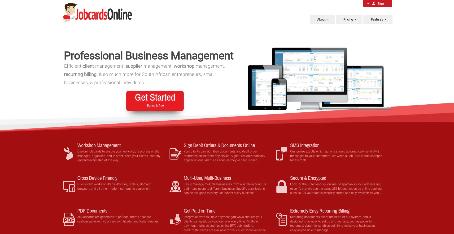 Website screenshot of Jobcardsonline.co.za