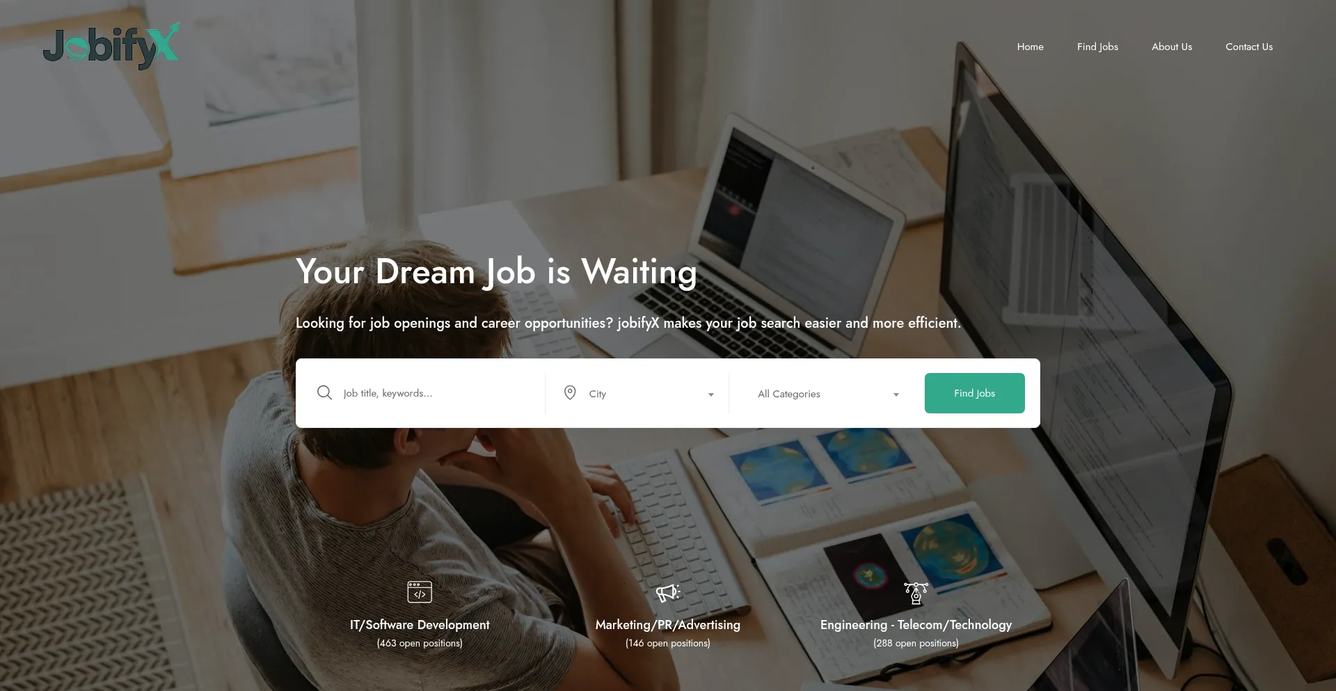 Website screenshot of Jobifyx.com
