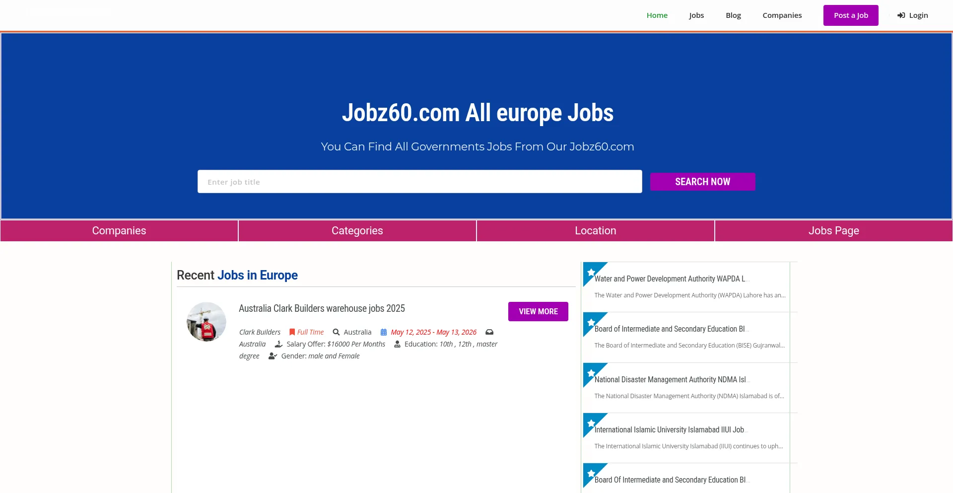 Website screenshot of Jobz60.com