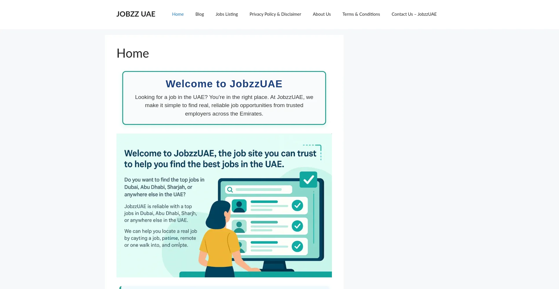 Website screenshot of Jobzzuae.com
