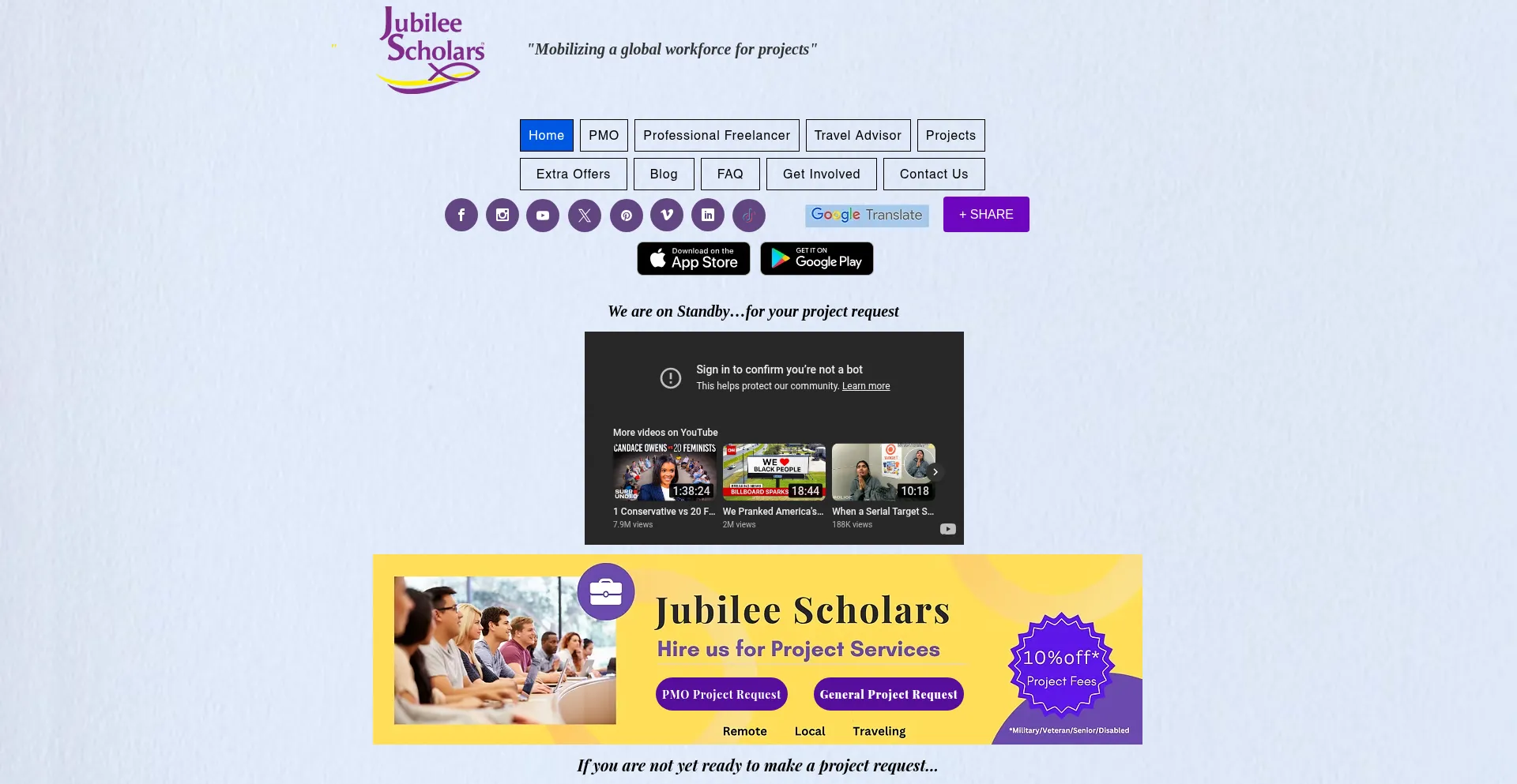 Website screenshot of Jubileescholars.org
