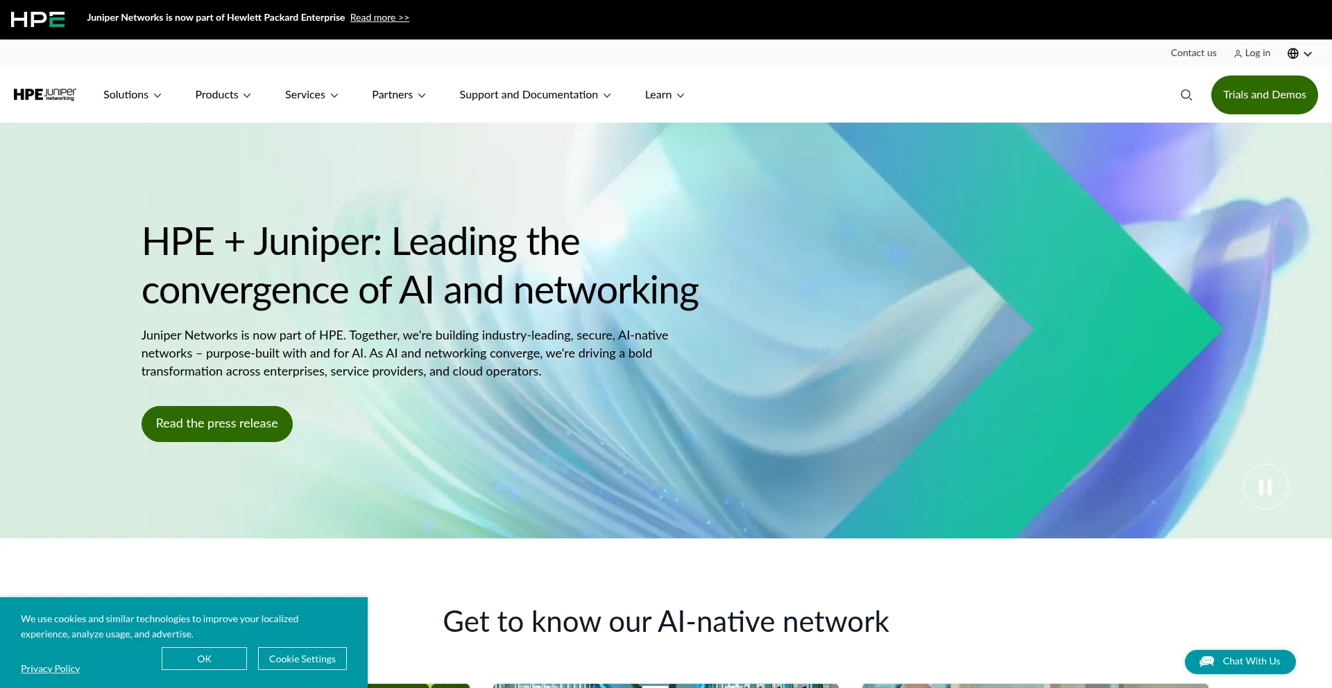 Website screenshot of Juniper.net