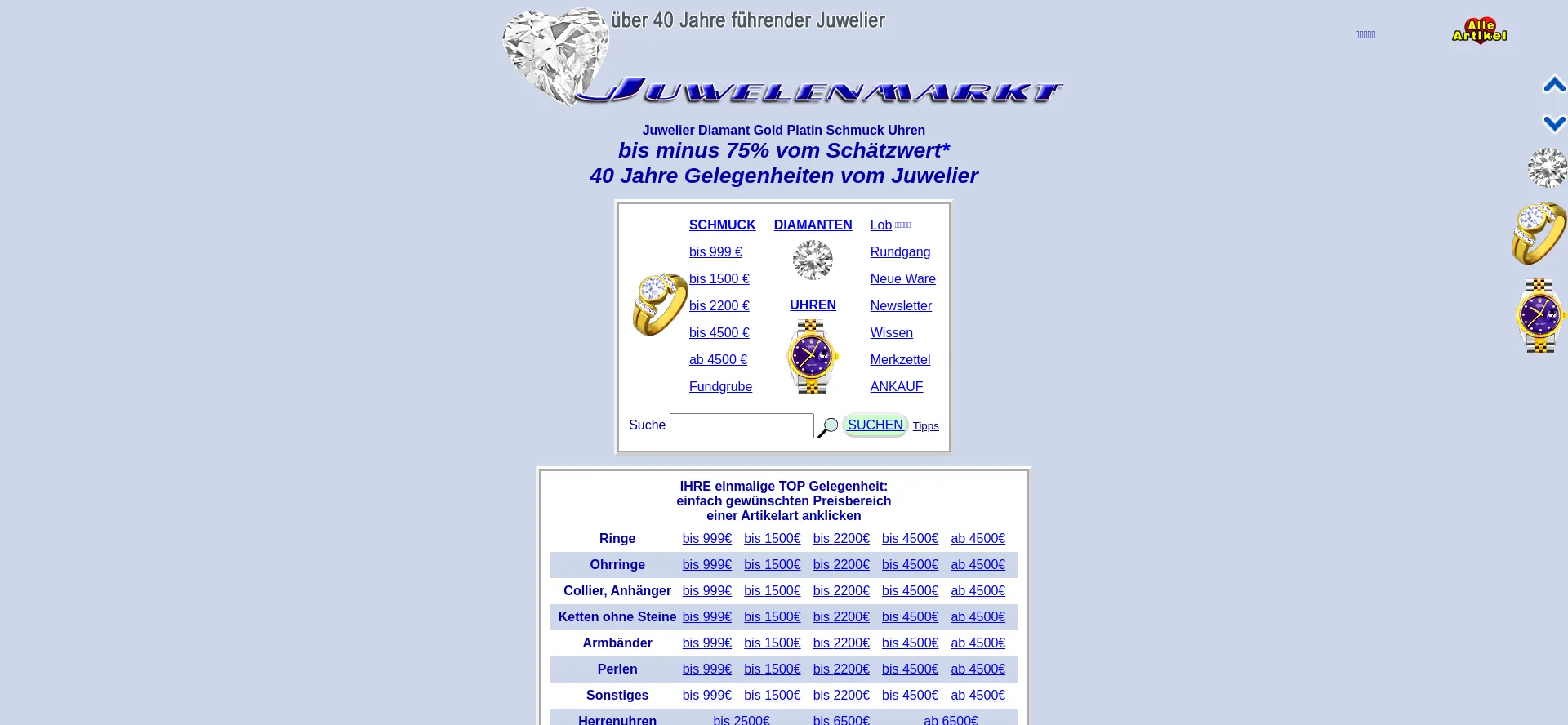 Website screenshot of Juwelenmarkt.de