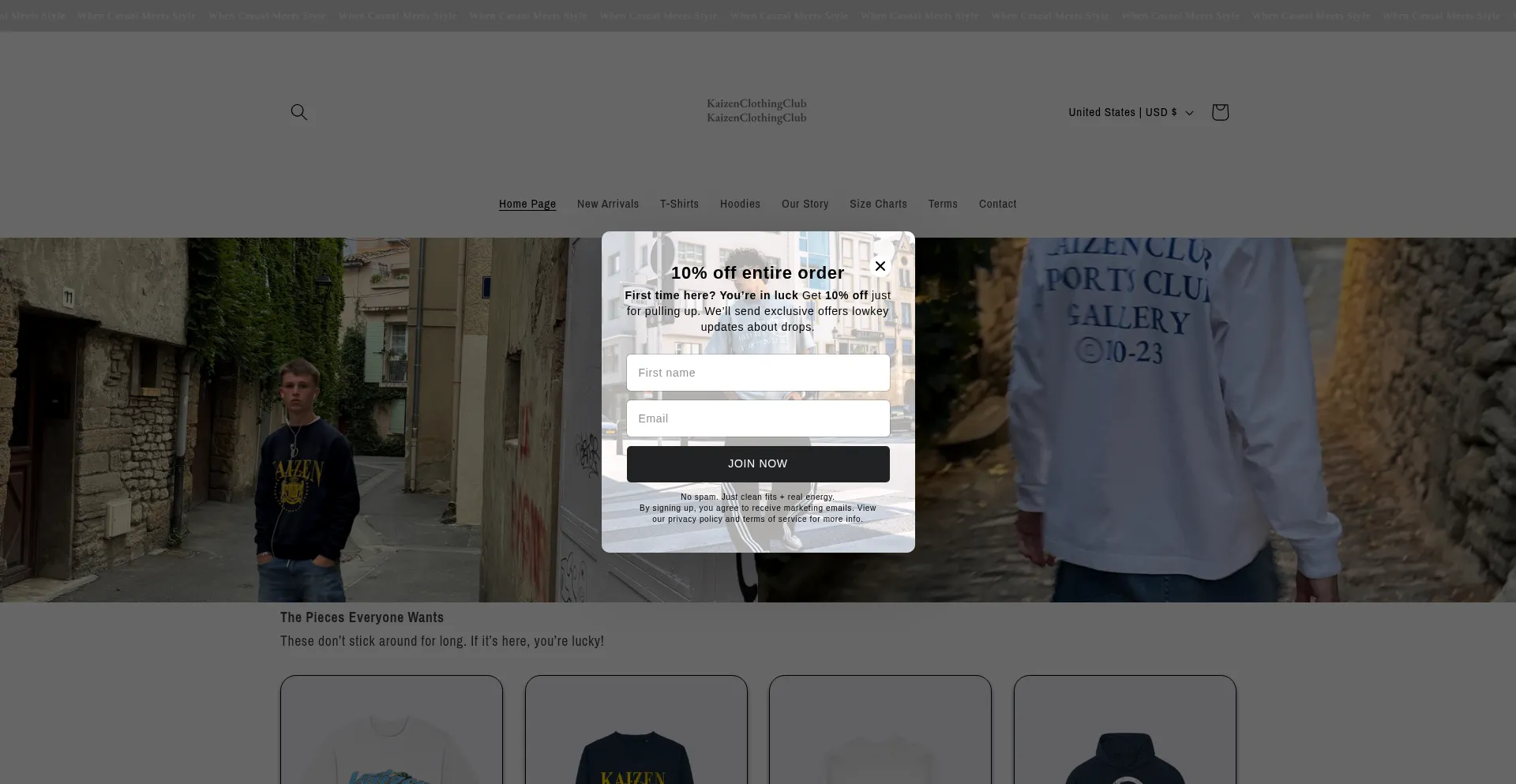 Website screenshot of Kaizenclothing.club