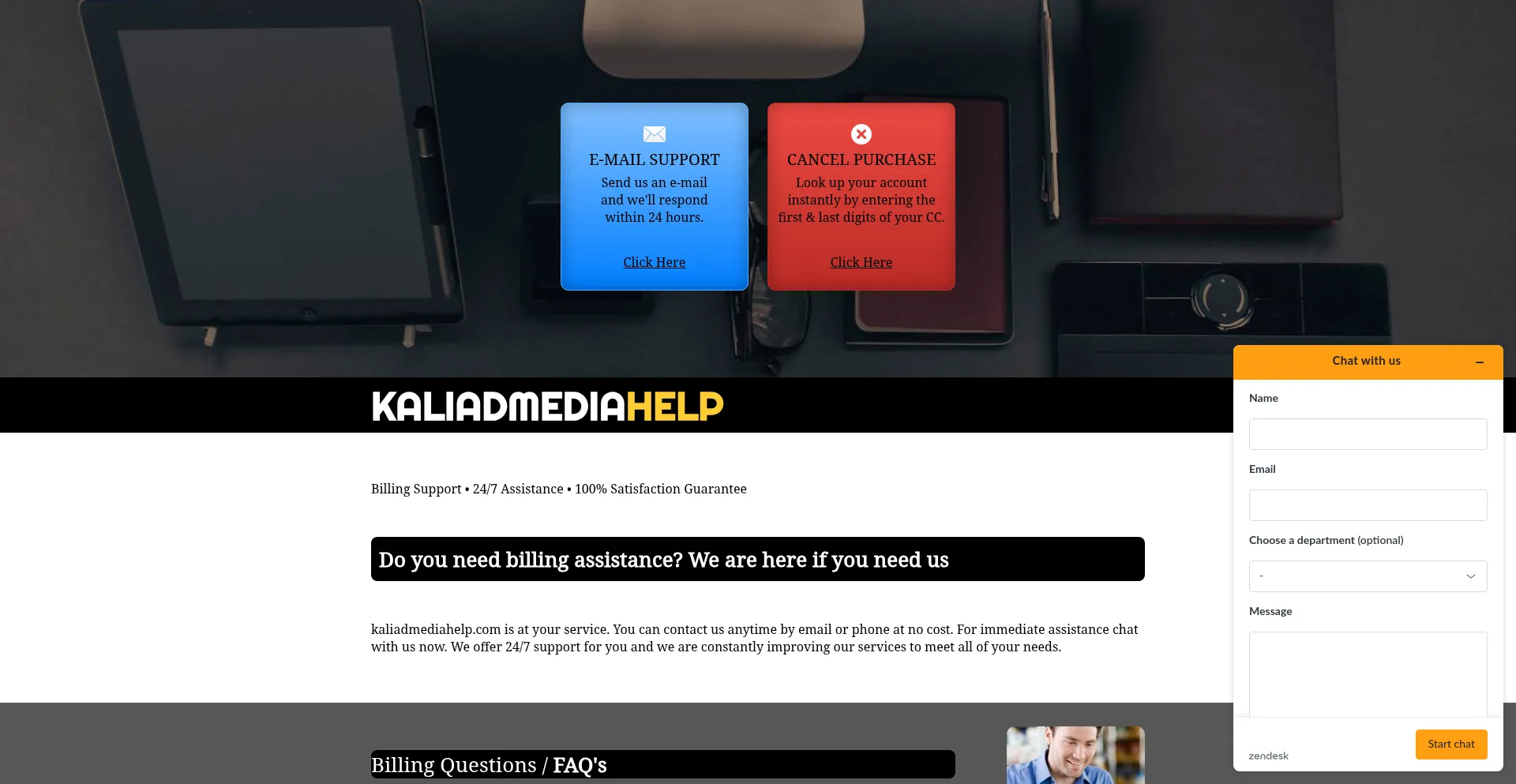 Website screenshot of Kaliadmediahelp.com