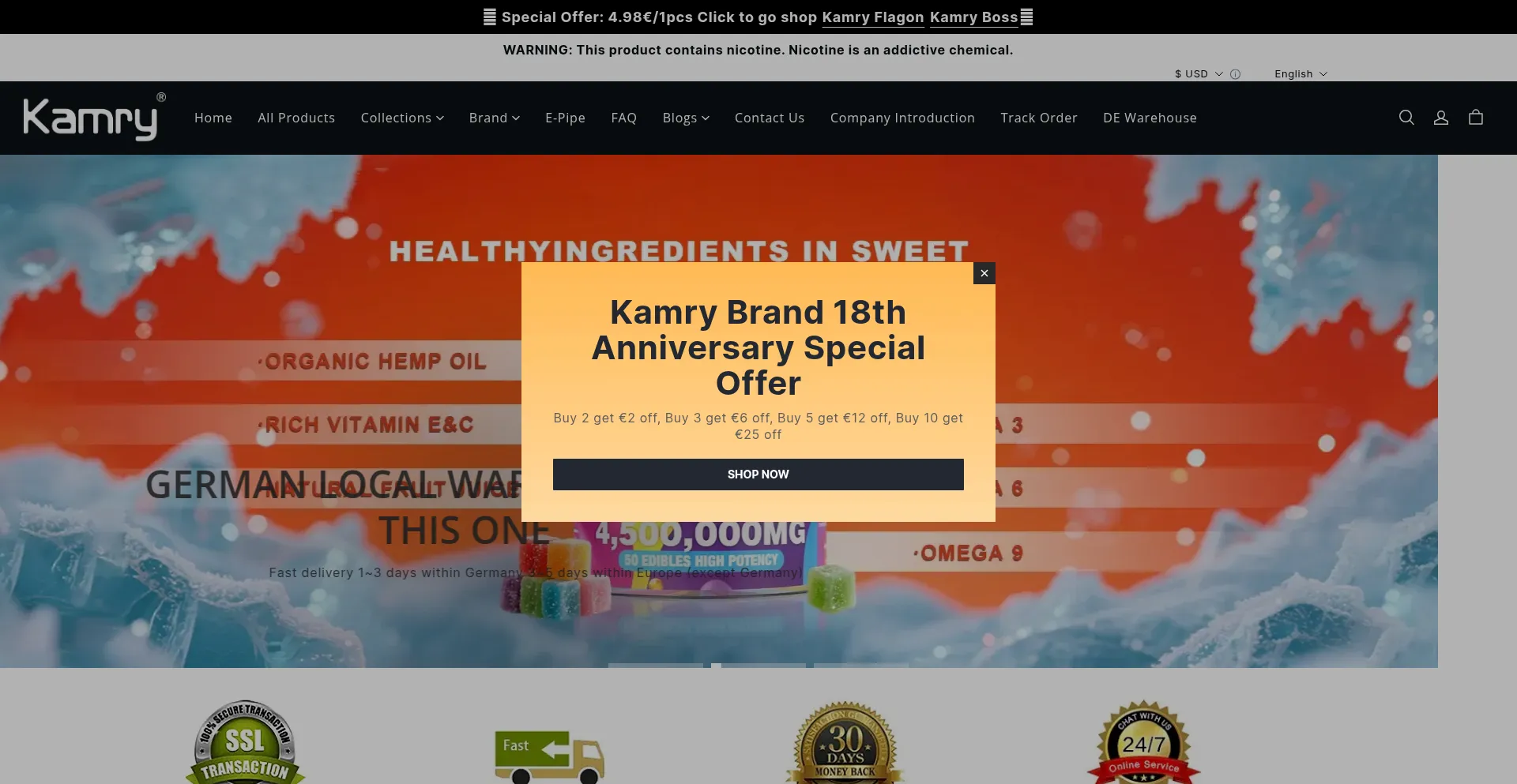 Website screenshot of Kamryvape.com