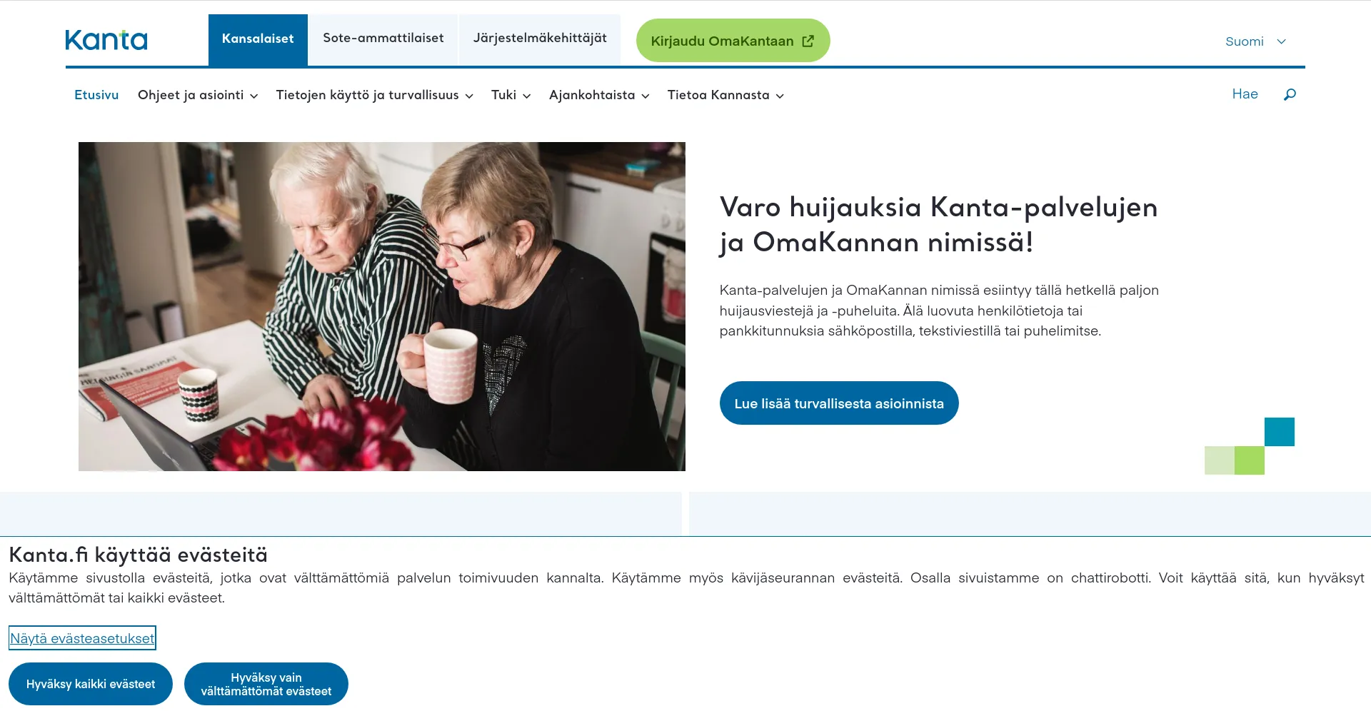 Website screenshot of Kanta.fi