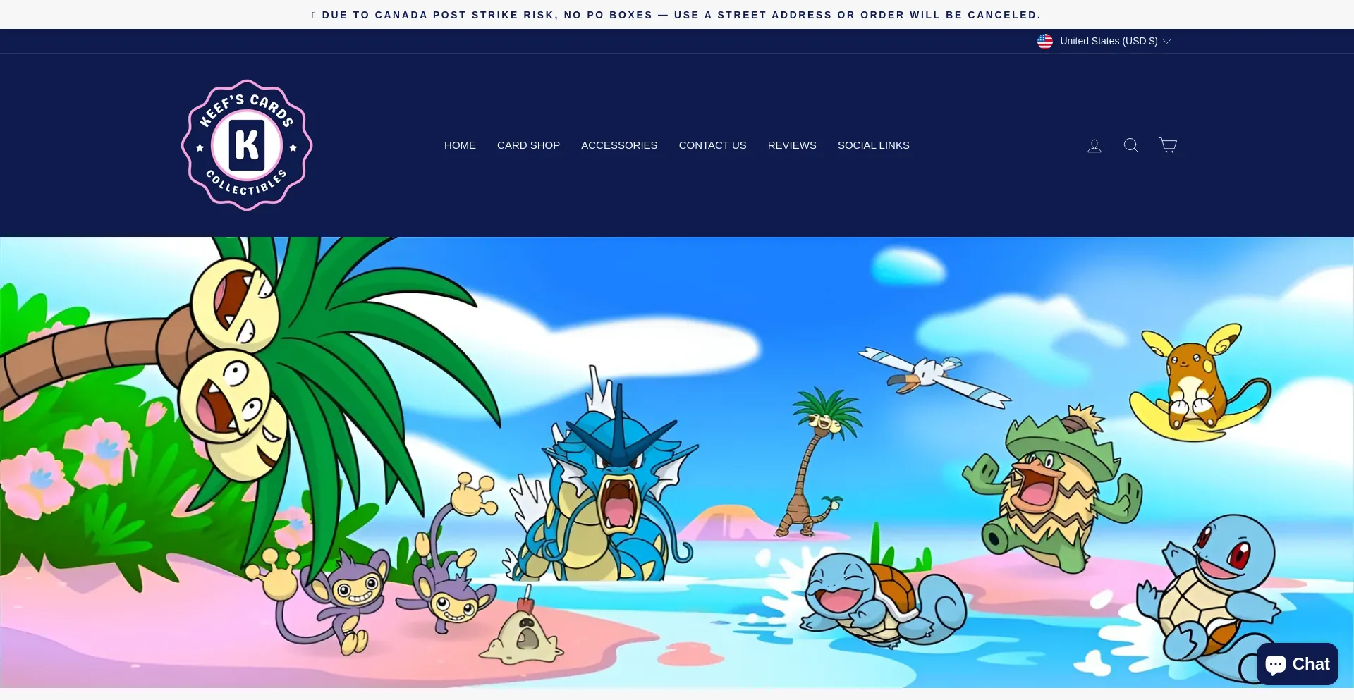 Website screenshot of Keefscards.com