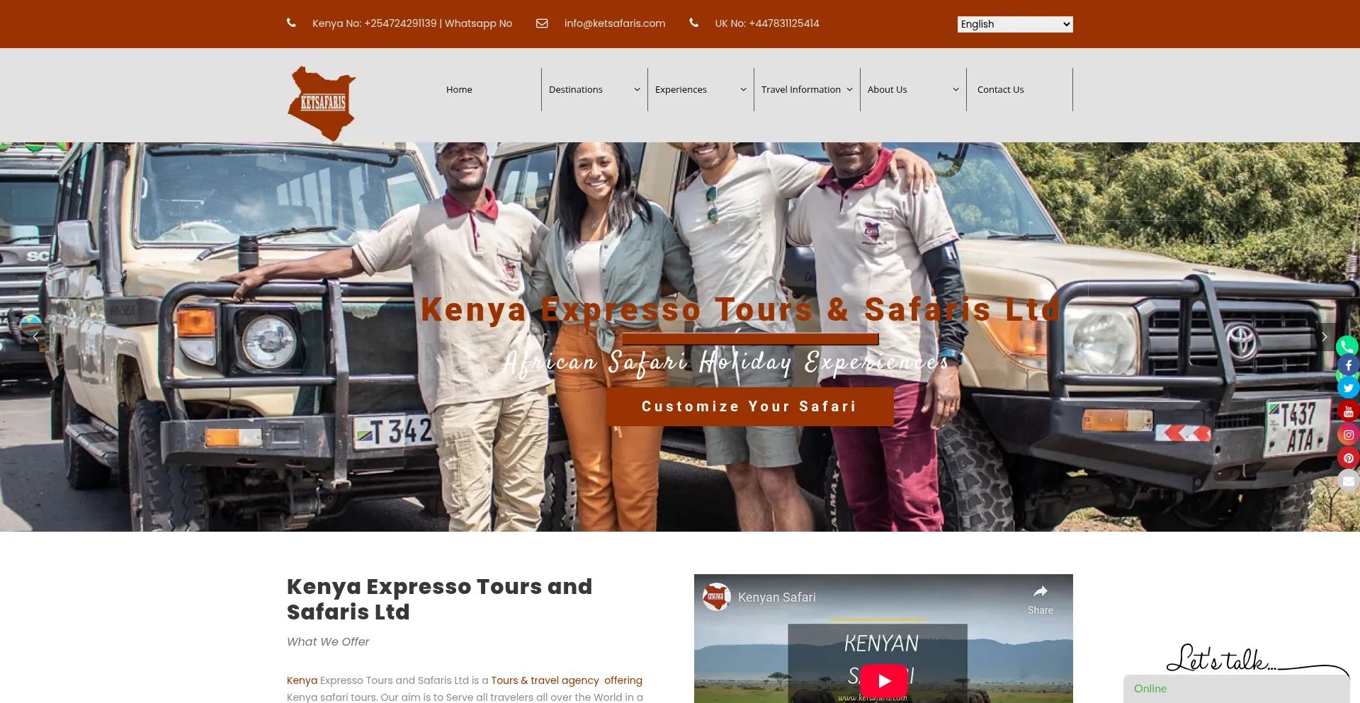 Website screenshot of Ketsafaris.com