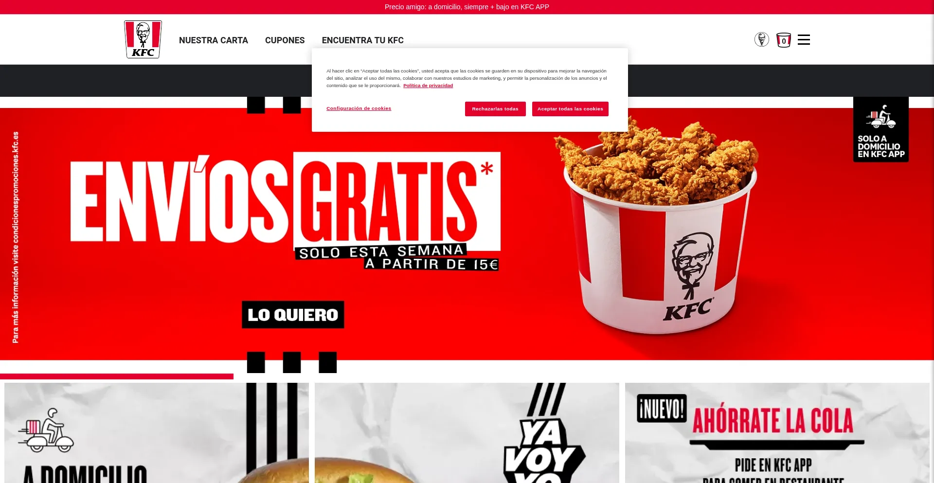Website screenshot of Kfc.es