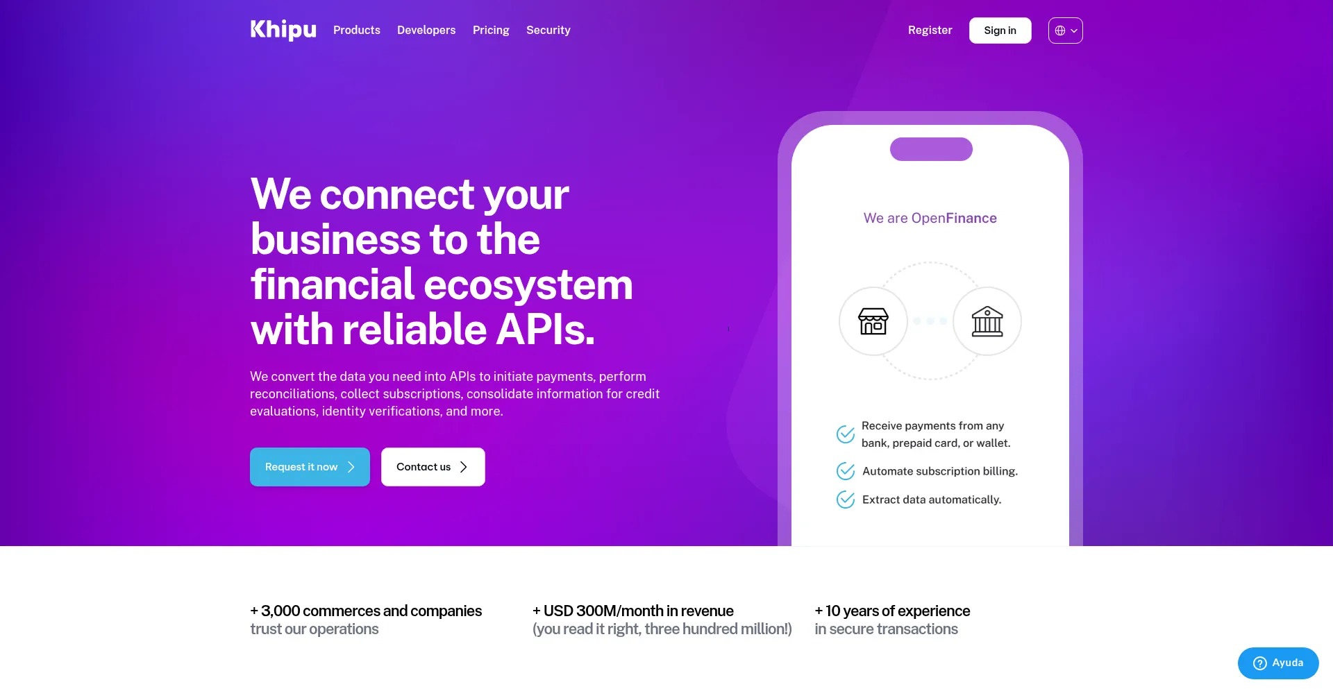 Website screenshot of Khipu.com