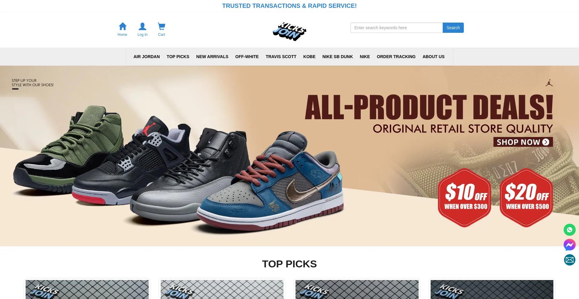 Website screenshot of Kicksjoin.com.co