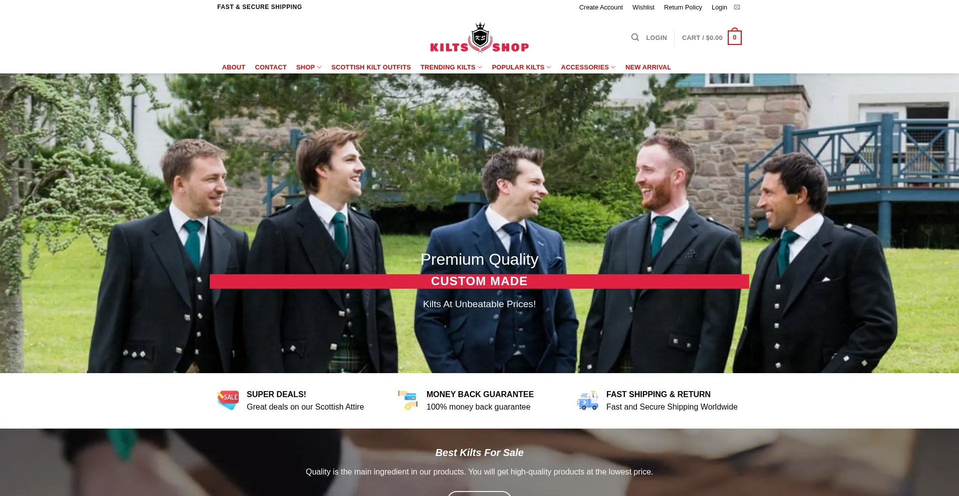 Website screenshot of Kiltsshop.com