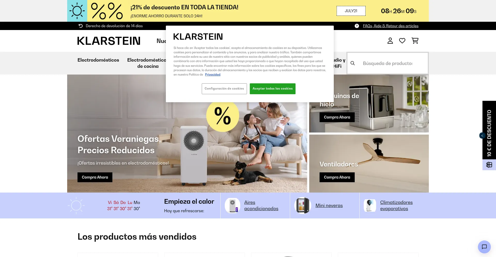 Website screenshot of Klarstein.es
