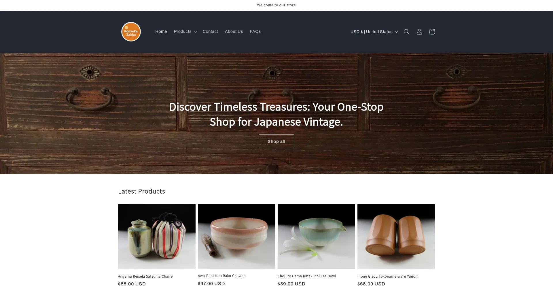 Website screenshot of Kominkazakka.com