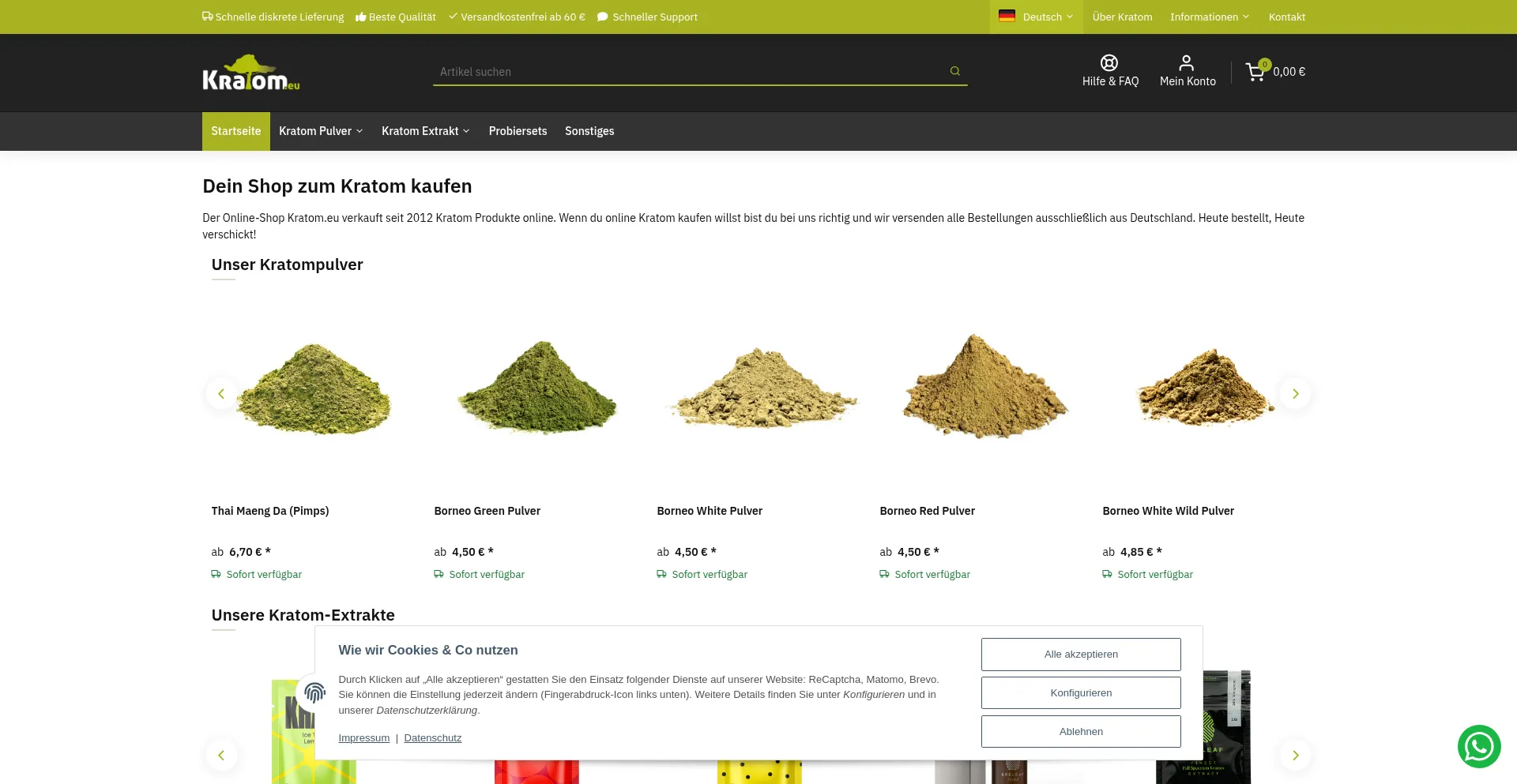 Website screenshot of Kratom.eu