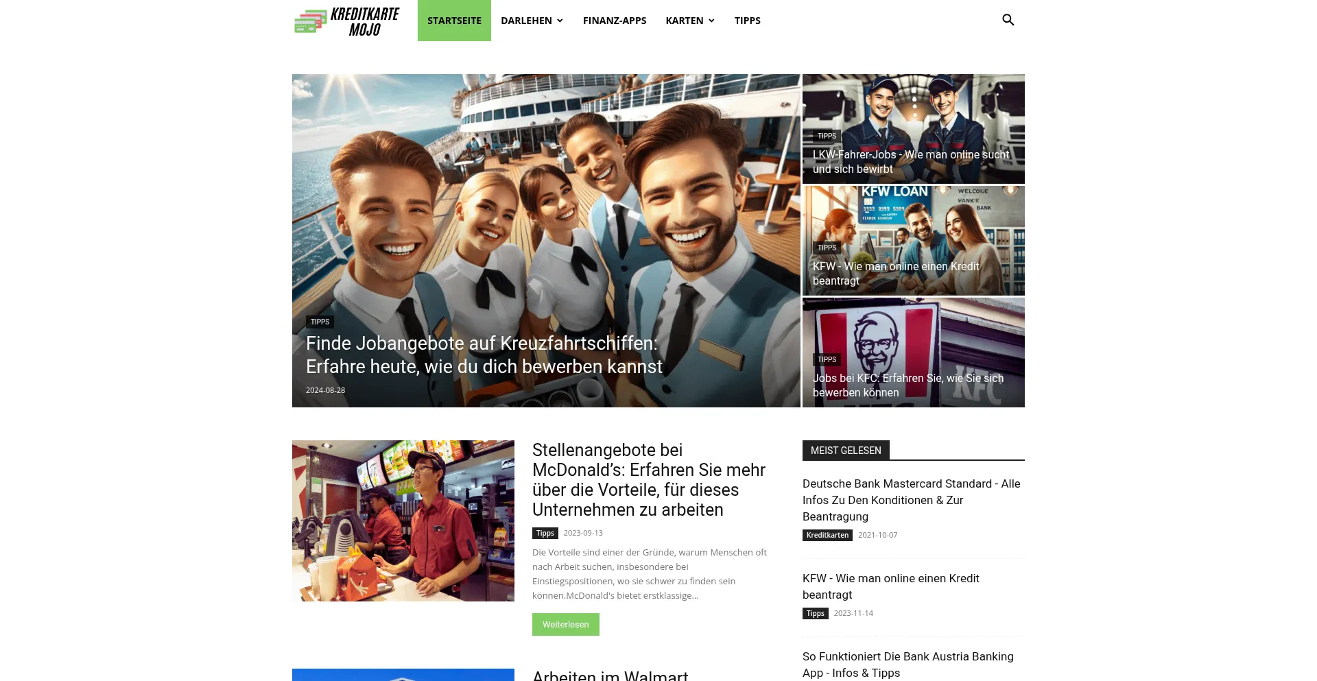 Website screenshot of Kreditkartemojo.com