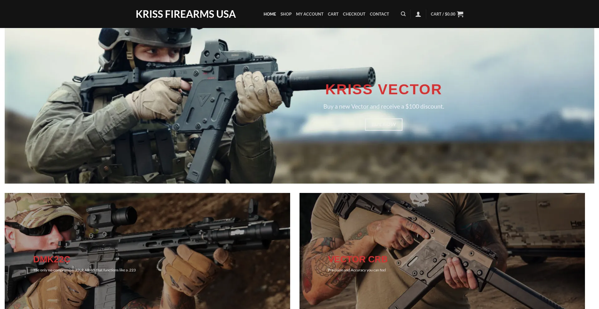 Website screenshot of Krissfirearmsusa.com